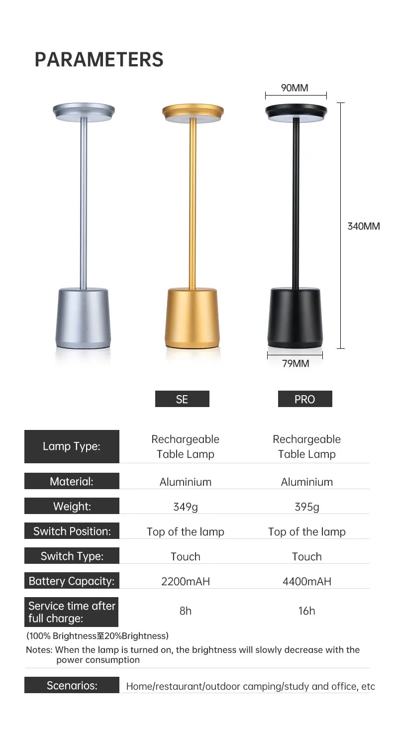 LED Night Light Table Lamps Type-c Rechargeable 4400mA