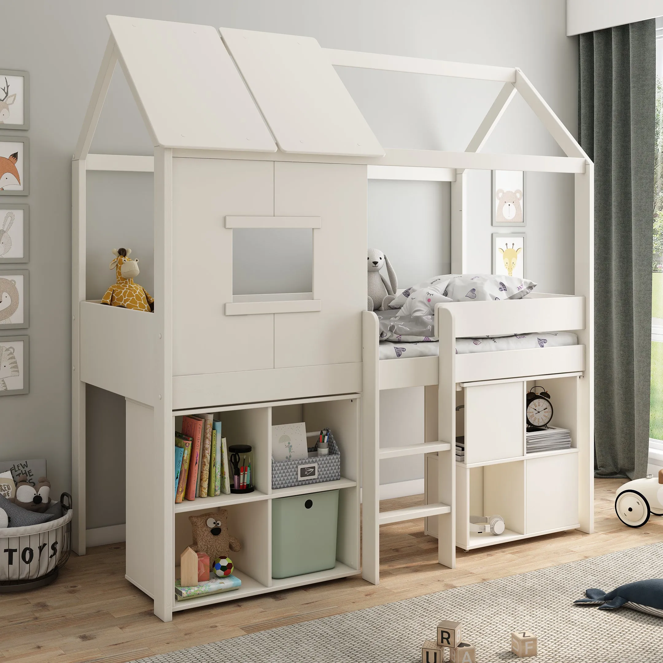 Midi Playhouse Bed with Desk & Cube Unit - Kids Avenue