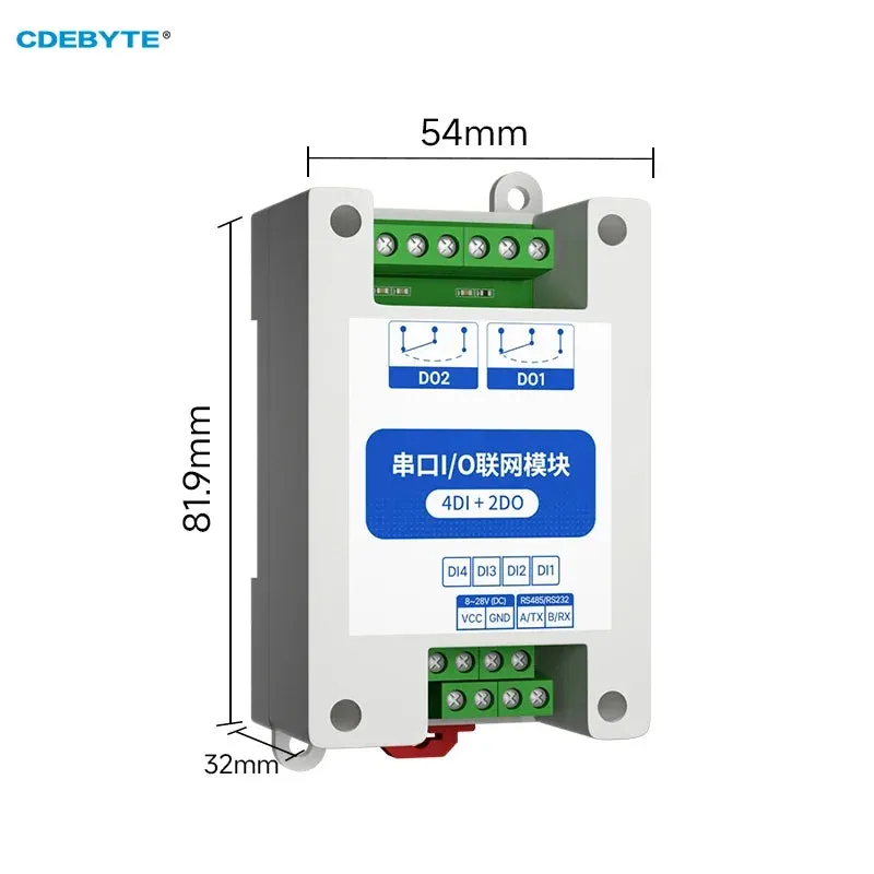 ModBus RTU Serial IO Module RS485 Interface 4DI 2DO 8 Digital Outputs  Rail Installation 8~28VDC CDEBYTE MA01-AXCX4020