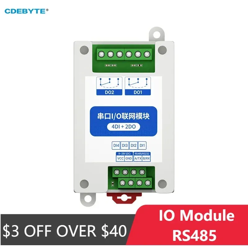 ModBus RTU Serial IO Module RS485 Interface 4DI 2DO 8 Digital Outputs  Rail Installation 8~28VDC CDEBYTE MA01-AXCX4020