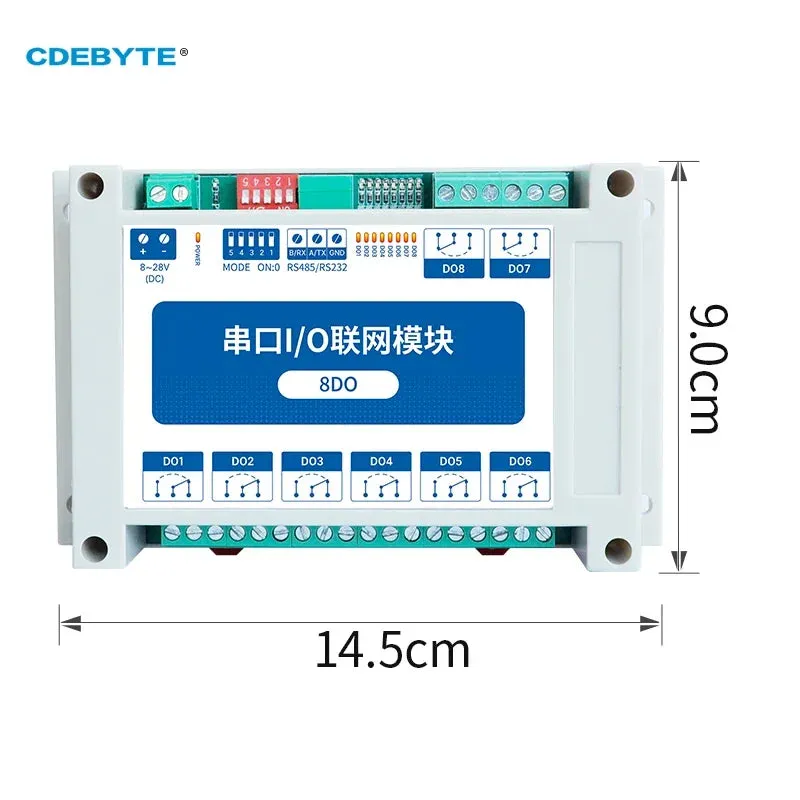 ModBus RTU Serial IO Module RS485 Interface 8DO 8 Digital Outputs  Rail Installation 8~28VDC CDEBYTE MA01-XXCX0080