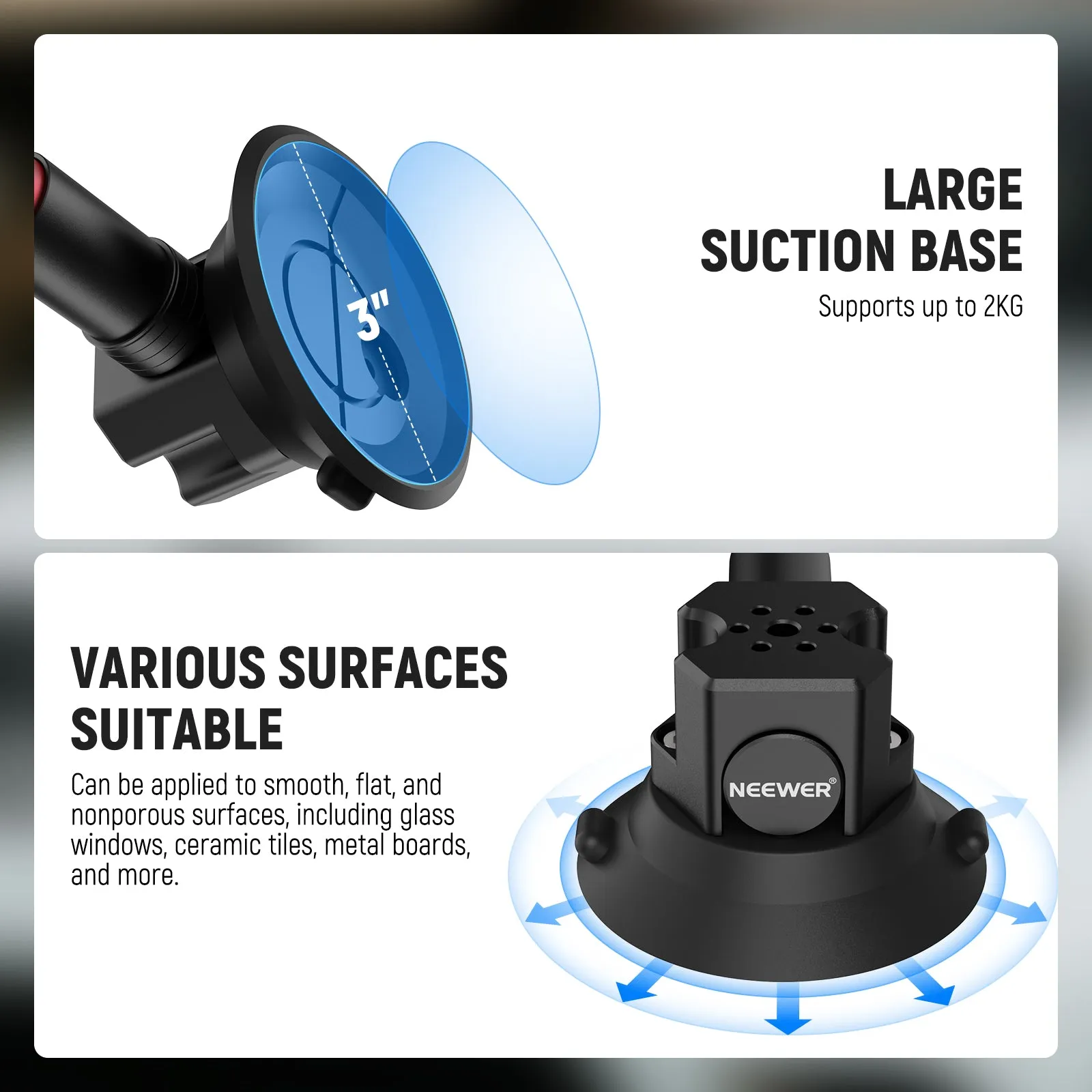 NEEWER CA067 Triple Suction Cup Camera Car Mount