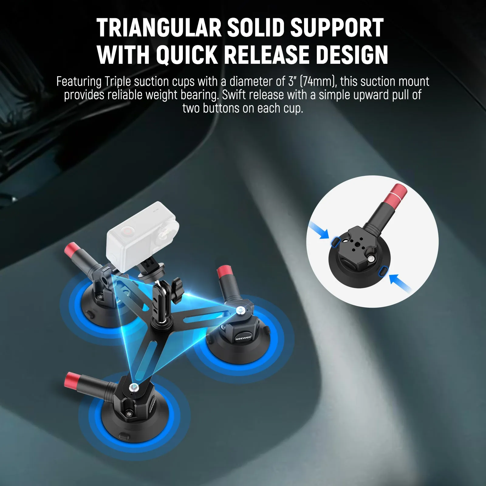 NEEWER CA067 Triple Suction Cup Camera Car Mount