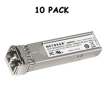 Netgear Prosafe 10 Gigabit Ethernet SFP  Module, 10GBASE-SR SFP  LC GBIC, 10 Pack - AXM761P10-10000S