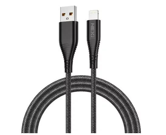 NEXi | Braided Nylon USB-A to Lightning Cable | 3A | 1 Meter | Black