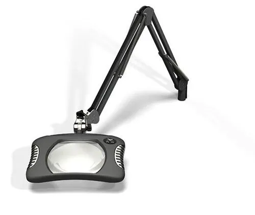 OC White 82300-4-CH Green-Lite&trade; LED Magnifier with 5.25" x 7" Rectangular, 4 Diopter Lens & Screw Base, Charcoal