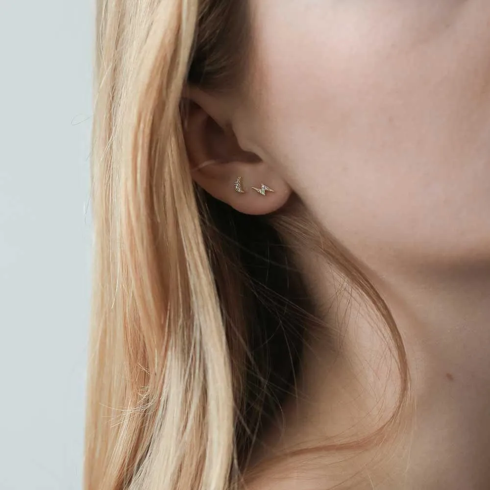 Pave Moon and Lightning Studs in Sterling Silver