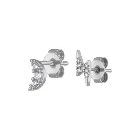 Pave Moon and Lightning Studs in Sterling Silver