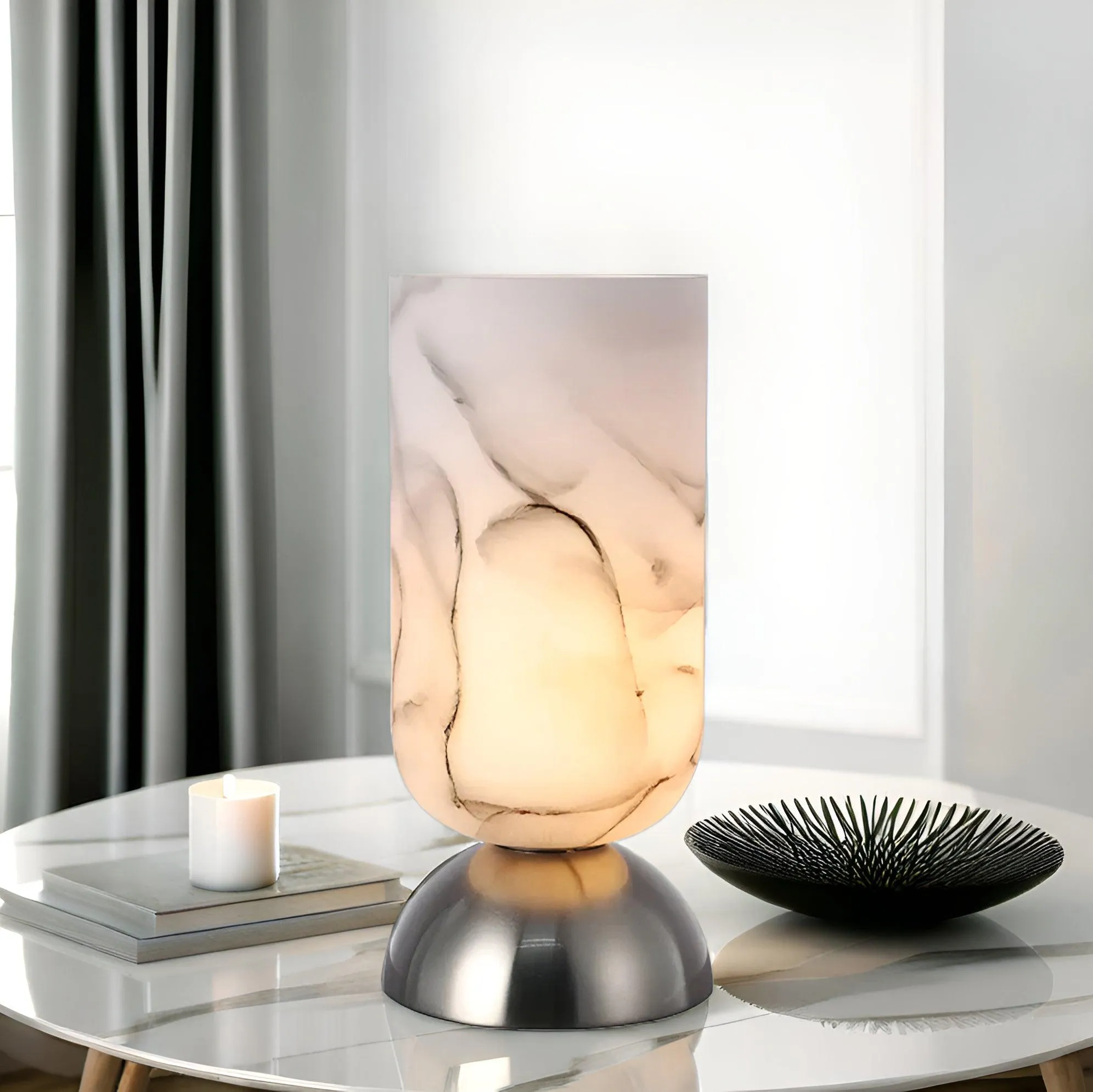 Peyton Sculptural Elegance, Metal and Glass Table Lamp - White, Glass Shade, 320mm High, PL0249
