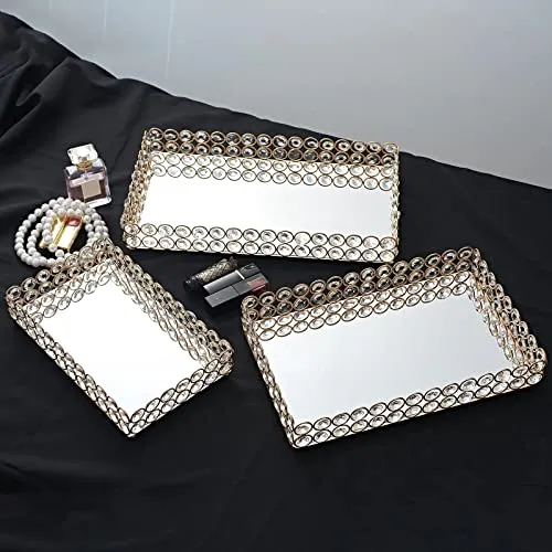 Pinakine® 3 Size - Mirrored Tray Home Decor Crystal Vanity Makeup Perfume Jewelry Tray 25x15x5cm|Home & Garden| Kitchen, Dining & Bar| Dinnerware & Serving Dishes| Trays|70024953PNKL