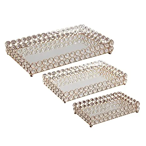 Pinakine® 3 Size - Mirrored Tray Home Decor Crystal Vanity Makeup Perfume Jewelry Tray 25x15x5cm|Home & Garden| Kitchen, Dining & Bar| Dinnerware & Serving Dishes| Trays|70024953PNKL