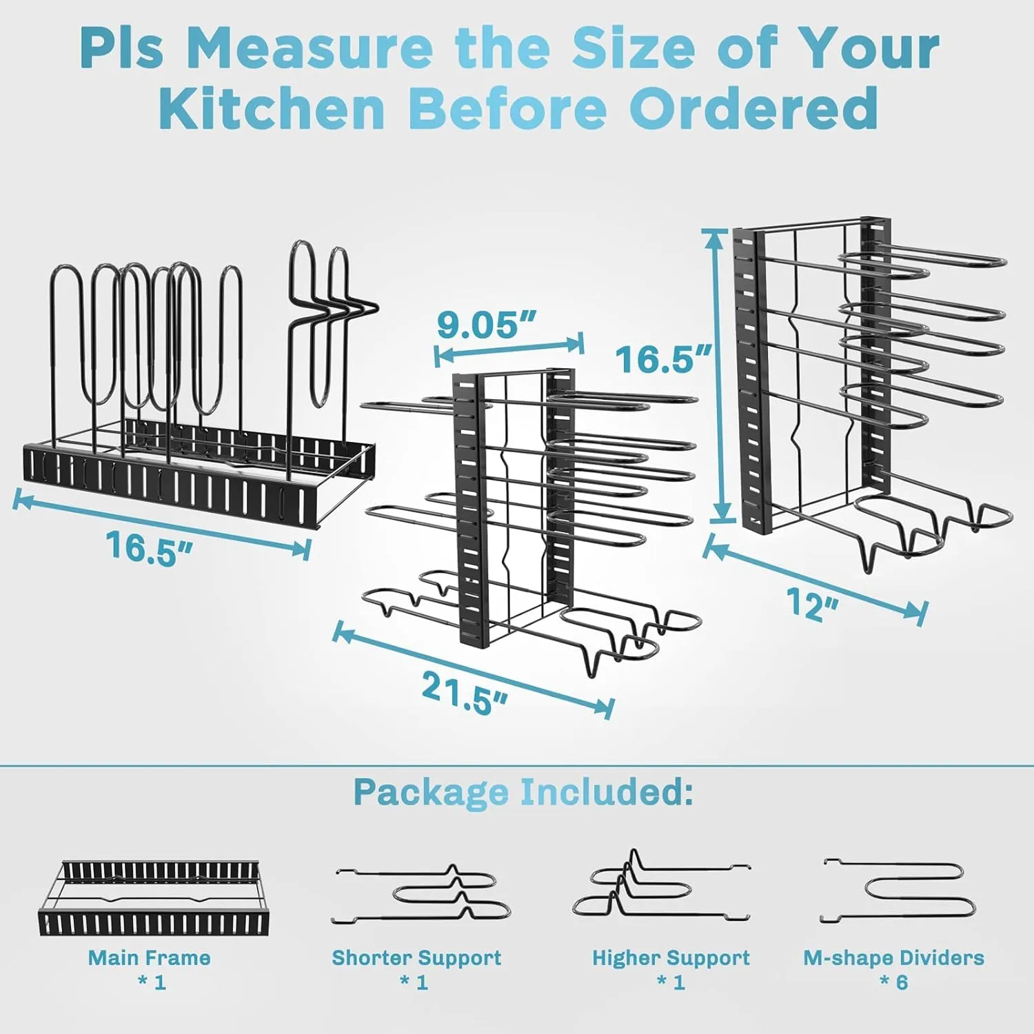 Pots and Pans Organizer for Cabinet, 8 Tier Pot Rack with 3 DIY Methods, Adjustable Pan O...