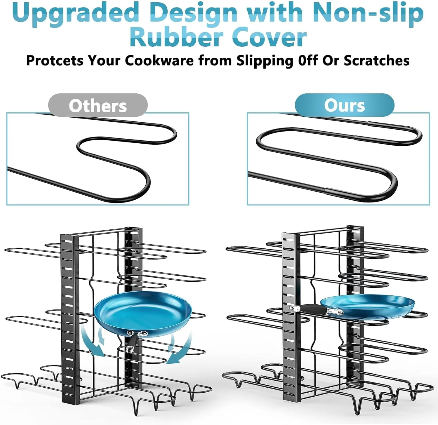 Pots and Pans Organizer for Cabinet, 8 Tier Pot Rack with 3 DIY Methods, Adjustable Pan O...