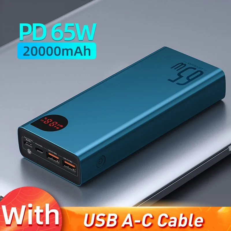 Power Bank Portable Baseus 65W 30000mAh/20000mAh PD QC For Smart Phone Laptop Tablet