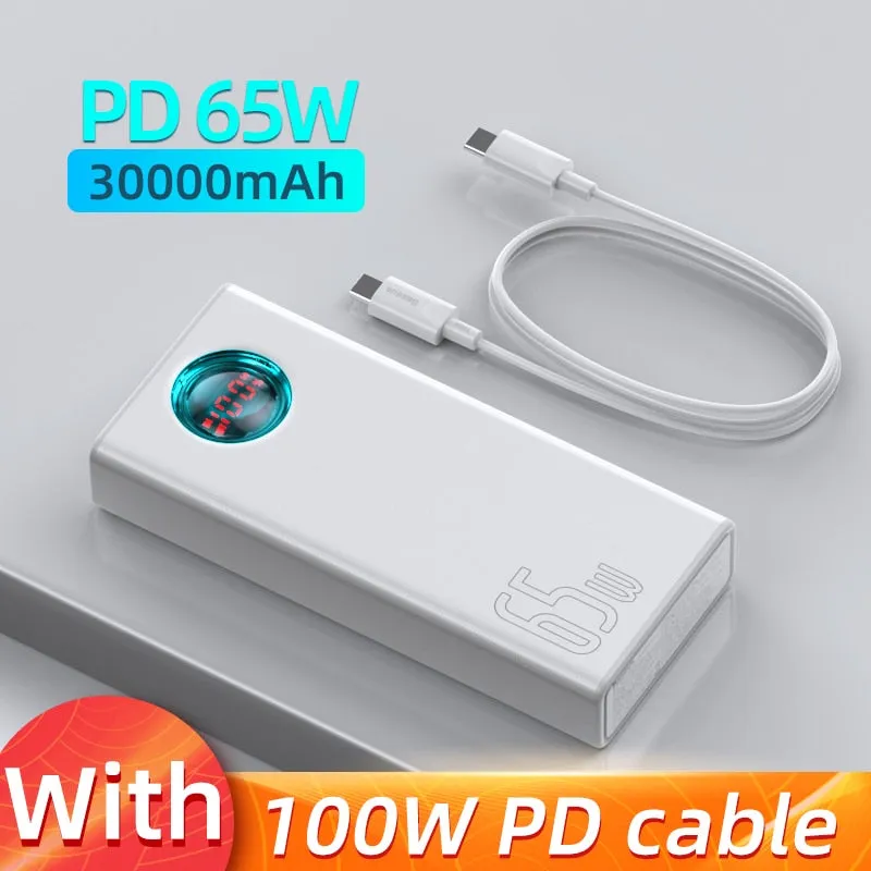 Power Bank Portable Baseus 65W 30000mAh/20000mAh PD QC For Smart Phone Laptop Tablet