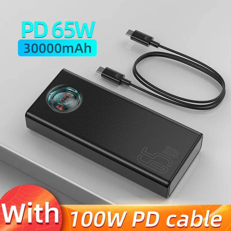 Power Bank Portable Baseus 65W 30000mAh/20000mAh PD QC For Smart Phone Laptop Tablet