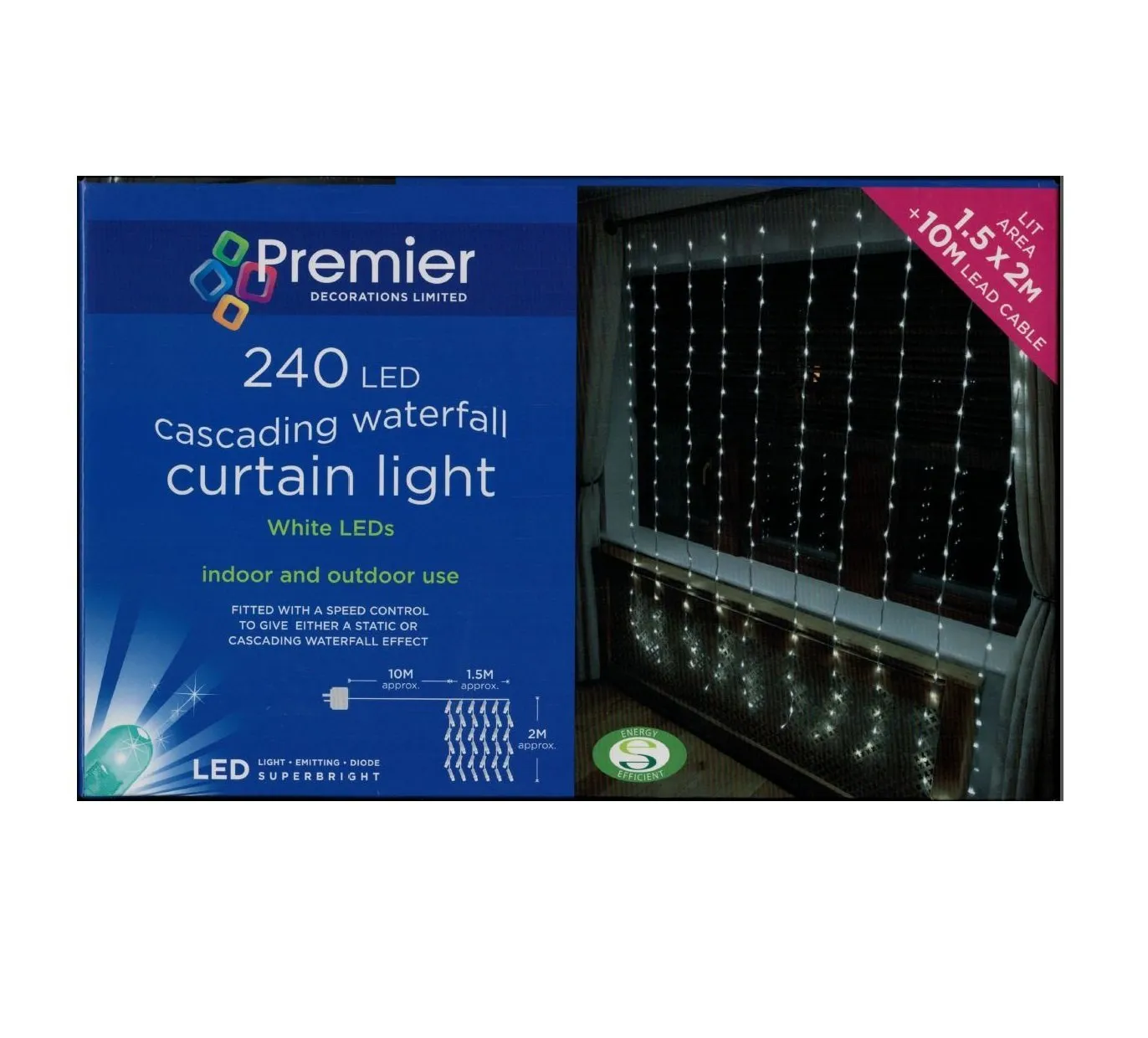 Premier 240 LED Waterfall Curtain Lights - White