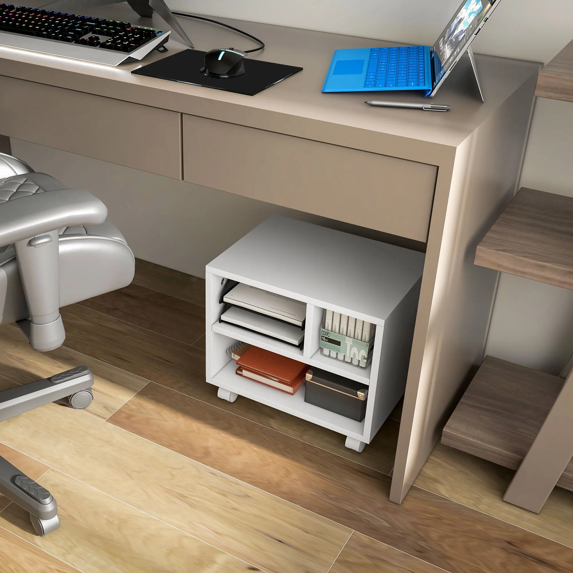 Printer Stand with Storage Printer Cart on Wheels for Home Office White