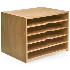 Prosumer's Choice Bamboo Five Slot Paper Letter Cubby Desktop Organizer for Home
