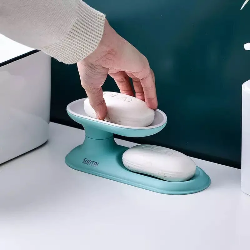 Rotating Double Layer Drain Plastic Soap Holder, Soap Storage Box, 360˚ Degree Rotation Double Layer Bathroom Soap Dish, Household Bathroom Accessories Soap Box