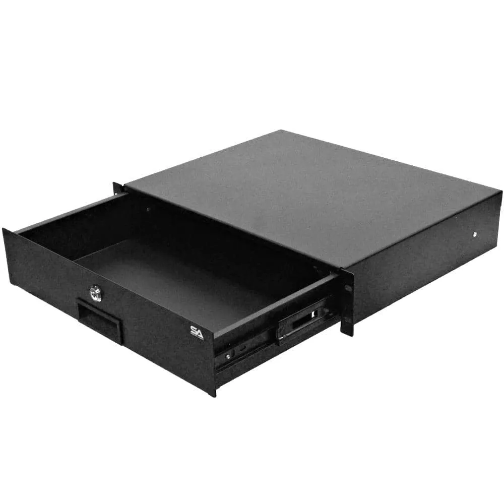 SA-RD2 - 2 Space PA/DJ Metal Rack Case Locking Drawer - 2U Server Cabinet Drawer with Key