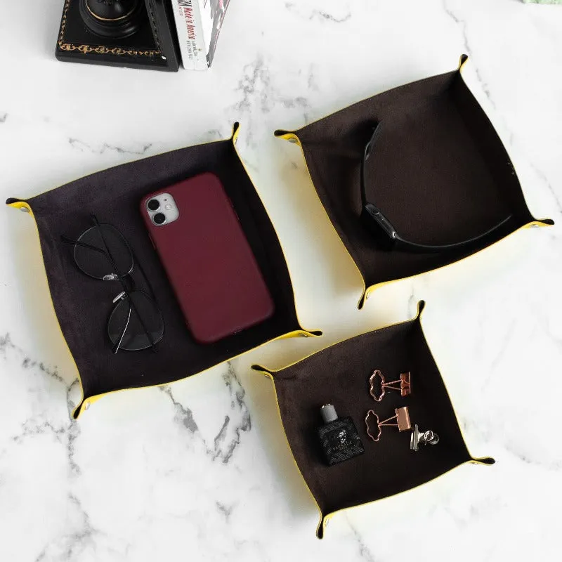 Set of 3 Lemon Elegant Leather Desk Organizer Tray
