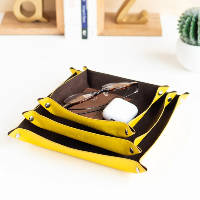 Set of 3 Lemon Elegant Leather Desk Organizer Tray