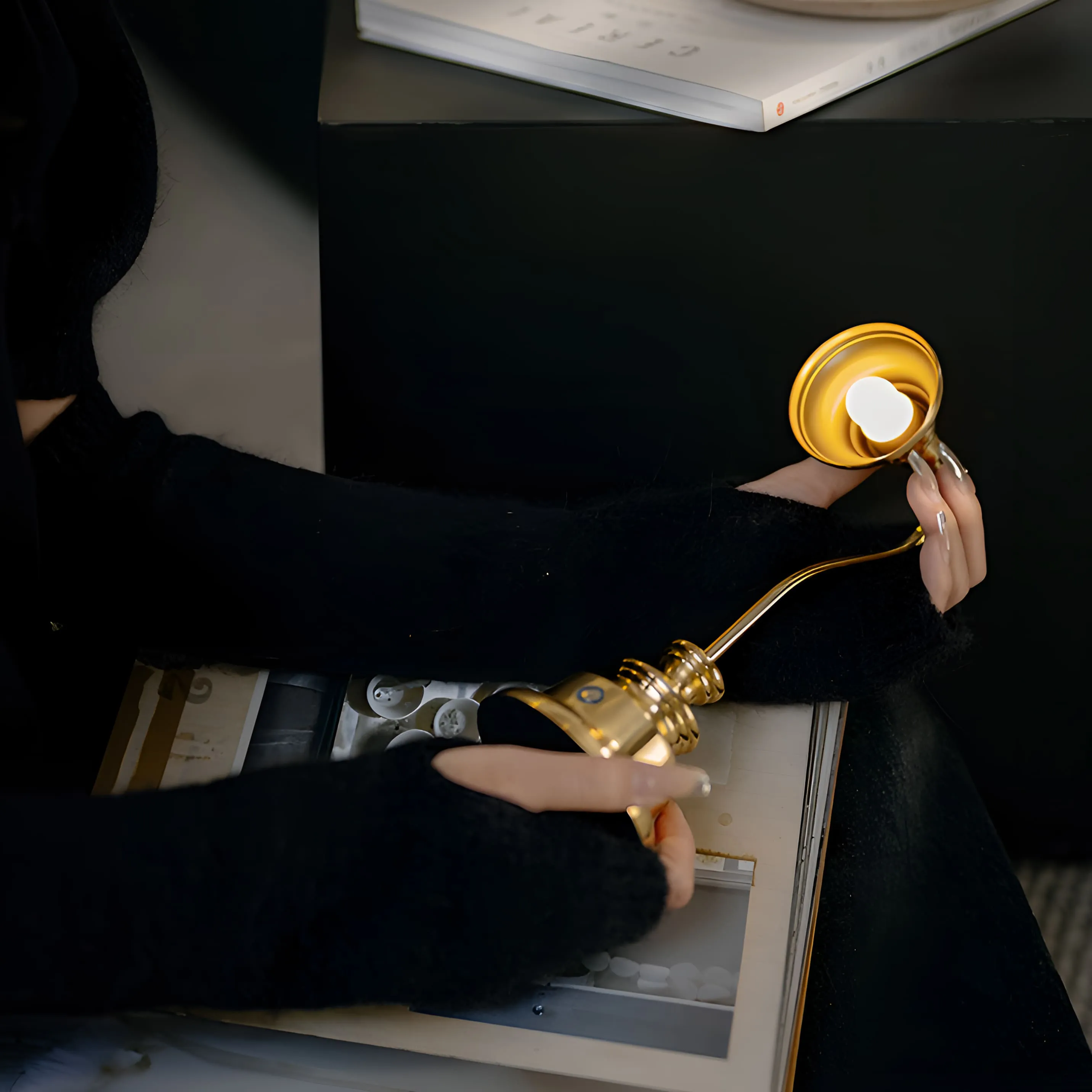 Small Brass Cordless LED Table Lamp - Rechargeable Reading Lamp