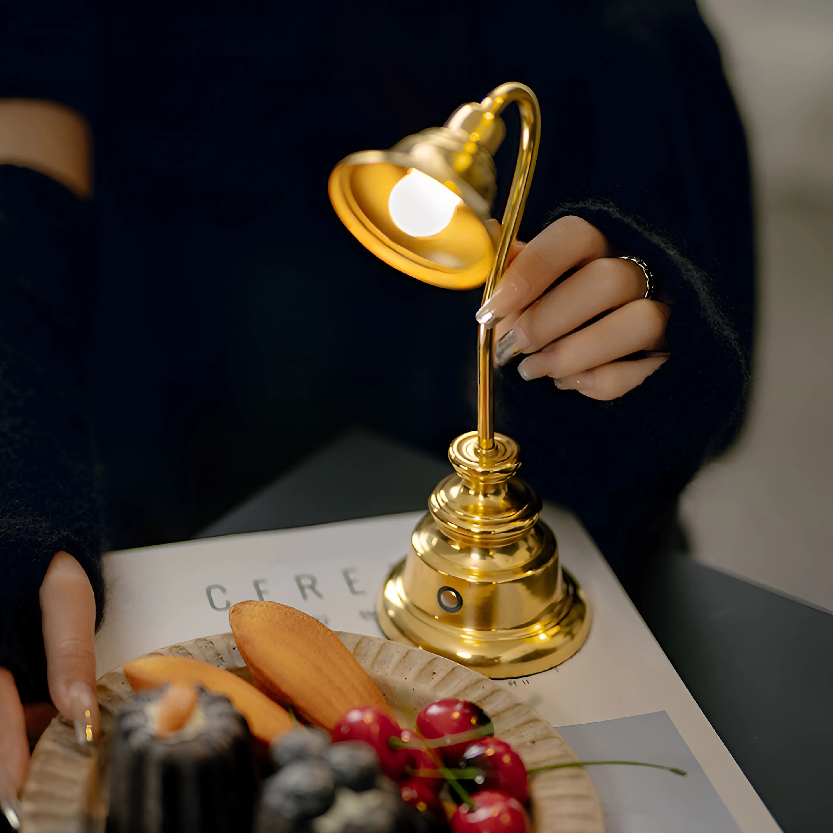 Small Brass Cordless LED Table Lamp - Rechargeable Reading Lamp
