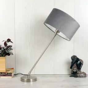 Stylish Silver Table Lamp Light With Grey Velvet Shade | Decorative Lampshade For Home Decor