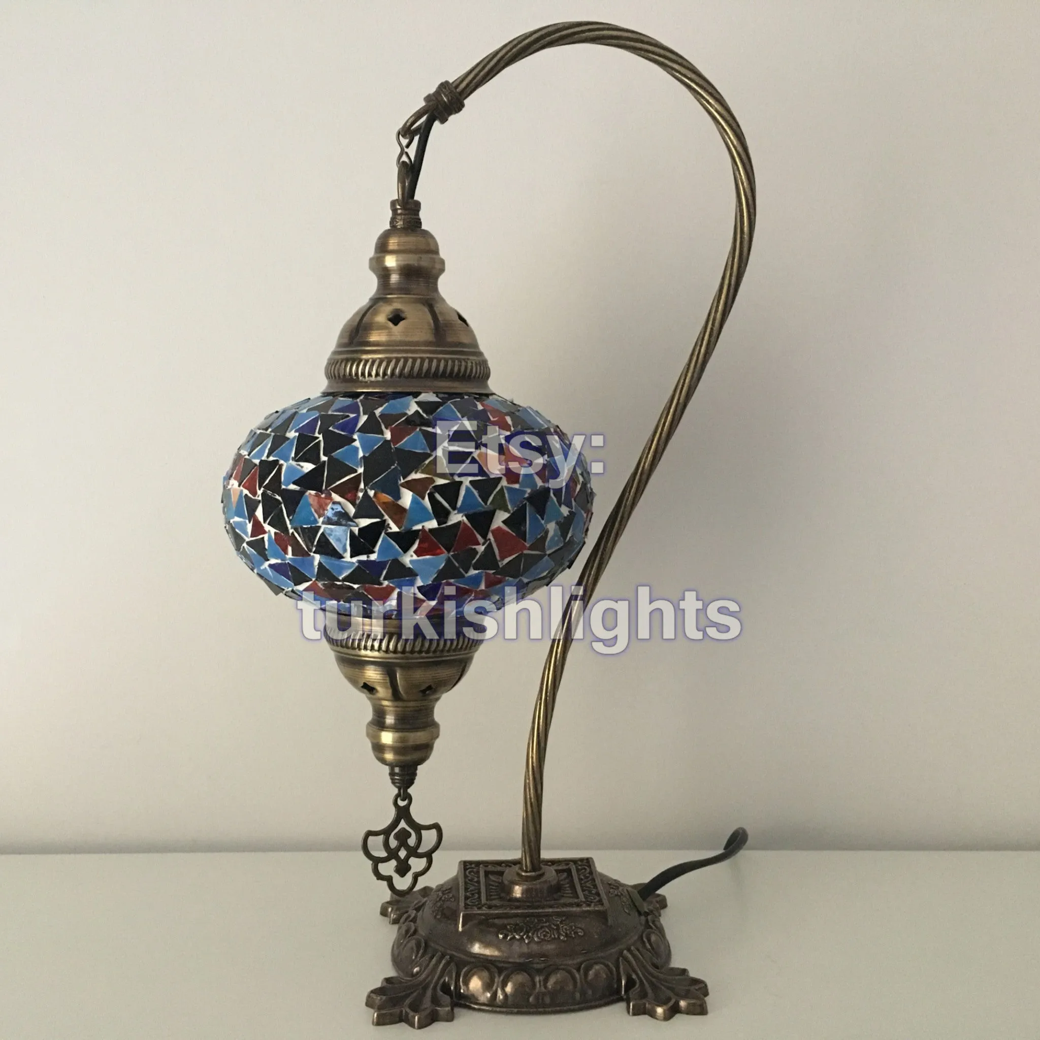 SWAN NECK MOSAIC TABLE LAMP, LARGE GLOBE