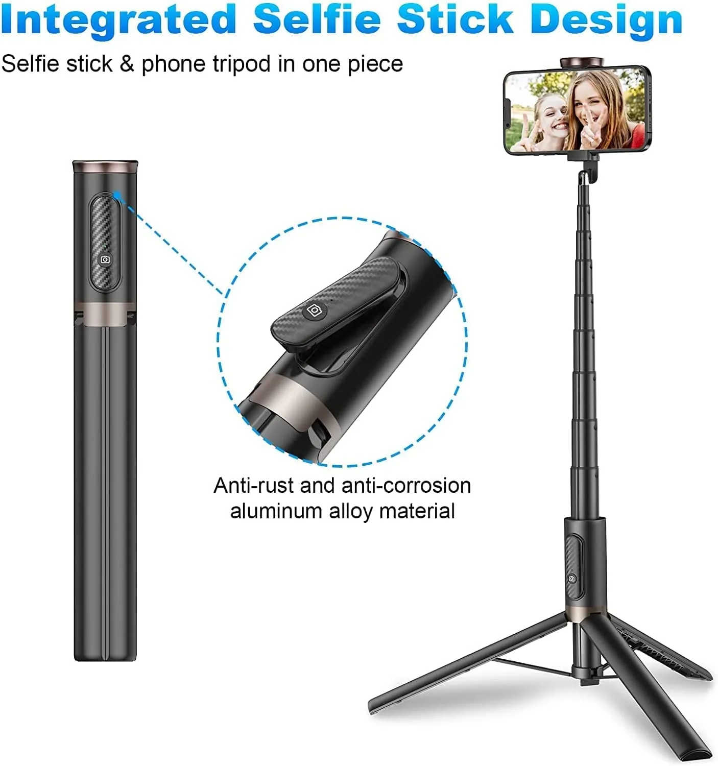 TONEOF 152cm Phone Selfie Stick Tripod, All-in-1 Tripod with Wireless Remote for 4"-7" Phone（TONEOF-AE is the Only Genuine Store)