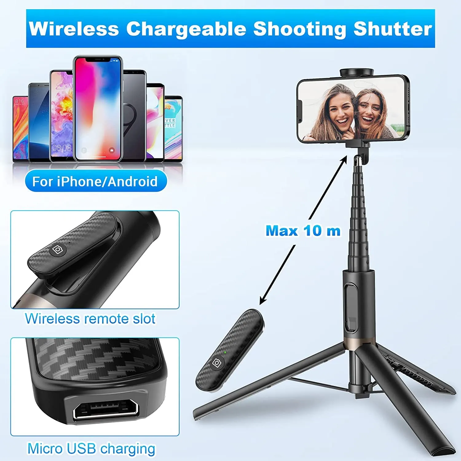 TONEOF 152cm Phone Selfie Stick Tripod, All-in-1 Tripod with Wireless Remote for 4"-7" Phone（TONEOF-AE is the Only Genuine Store)