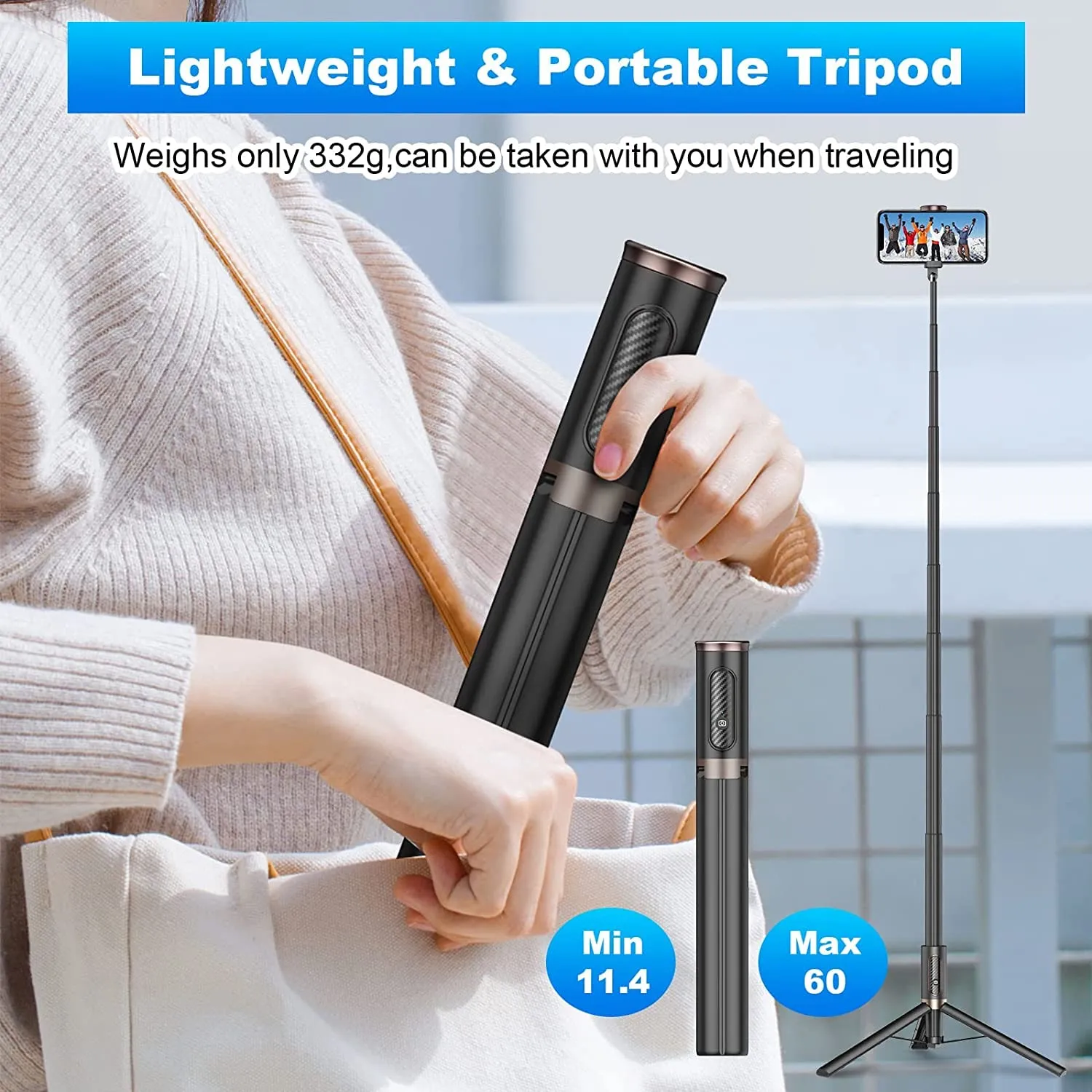 TONEOF 152cm Phone Selfie Stick Tripod, All-in-1 Tripod with Wireless Remote for 4"-7" Phone（TONEOF-AE is the Only Genuine Store)