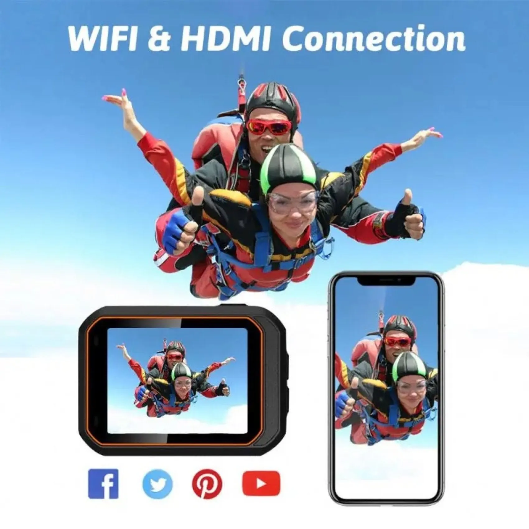 TUTT 4K 60fps 20MP Waterproof Action Camera Dash Cam 2” IPS Display IP68 Waterproof Underwater Wi-fi Motion Camera Hamlet Vlogging Hard Case 128GB SanDisk 3 in 1 SD/TF/Charging Kit