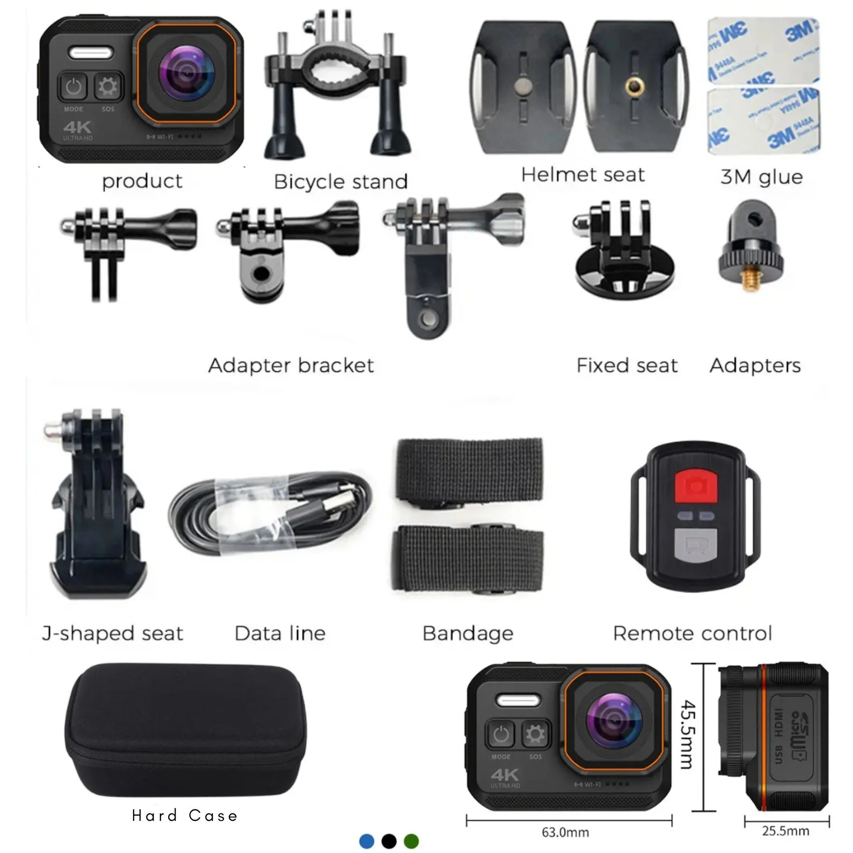 TUTT 4K 60fps 20MP Waterproof Action Camera Dash Cam 2” IPS Display IP68 Waterproof Underwater Wi-fi Motion Camera Hamlet Vlogging Hard Case 128GB SanDisk 3 in 1 SD/TF/Charging Kit