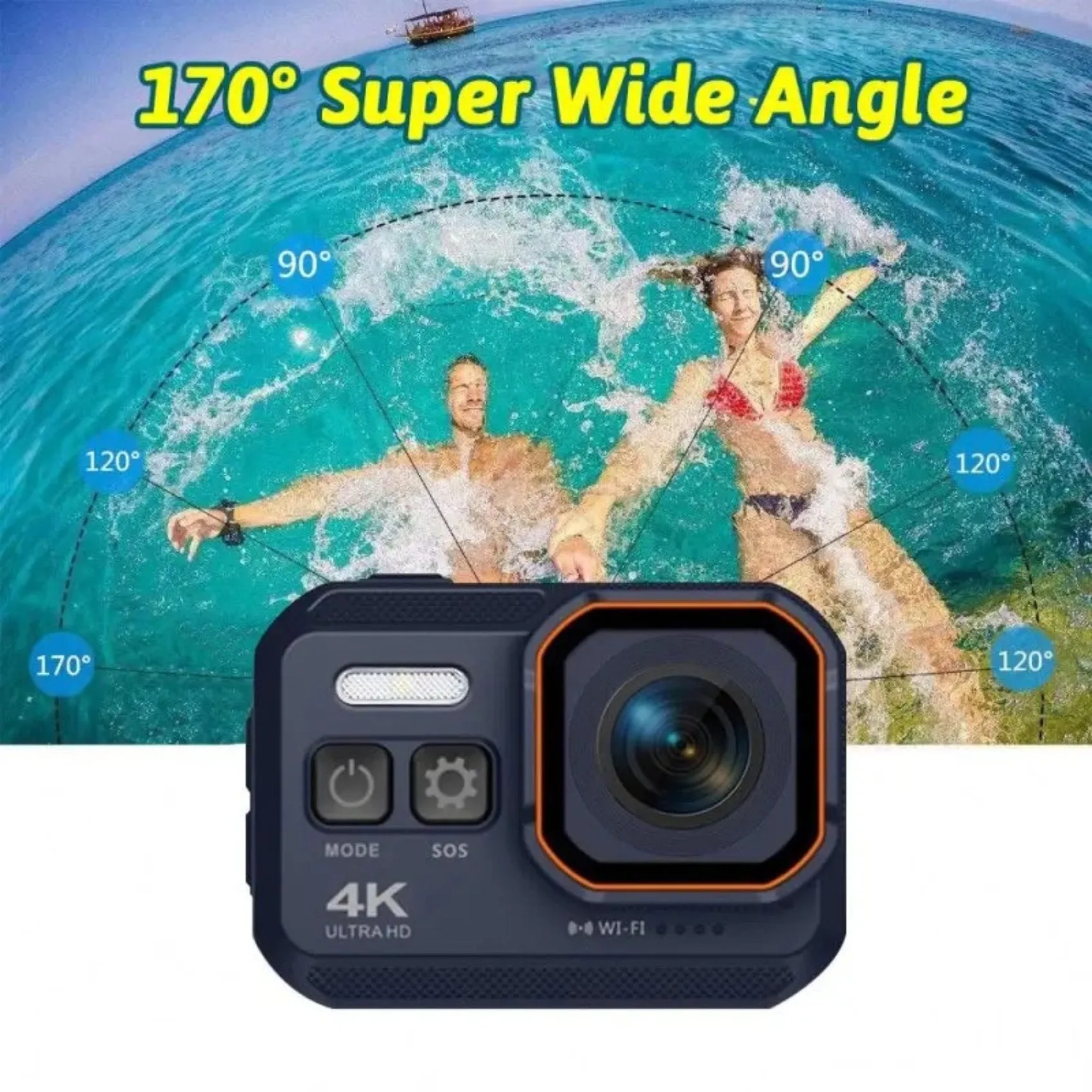 TUTT 4K 60fps 20MP Waterproof Action Camera Dash Cam 2” IPS Display IP68 Waterproof Underwater Wi-fi Motion Camera Hamlet Vlogging Hard Case 128GB SanDisk 3 in 1 SD/TF/Charging Kit