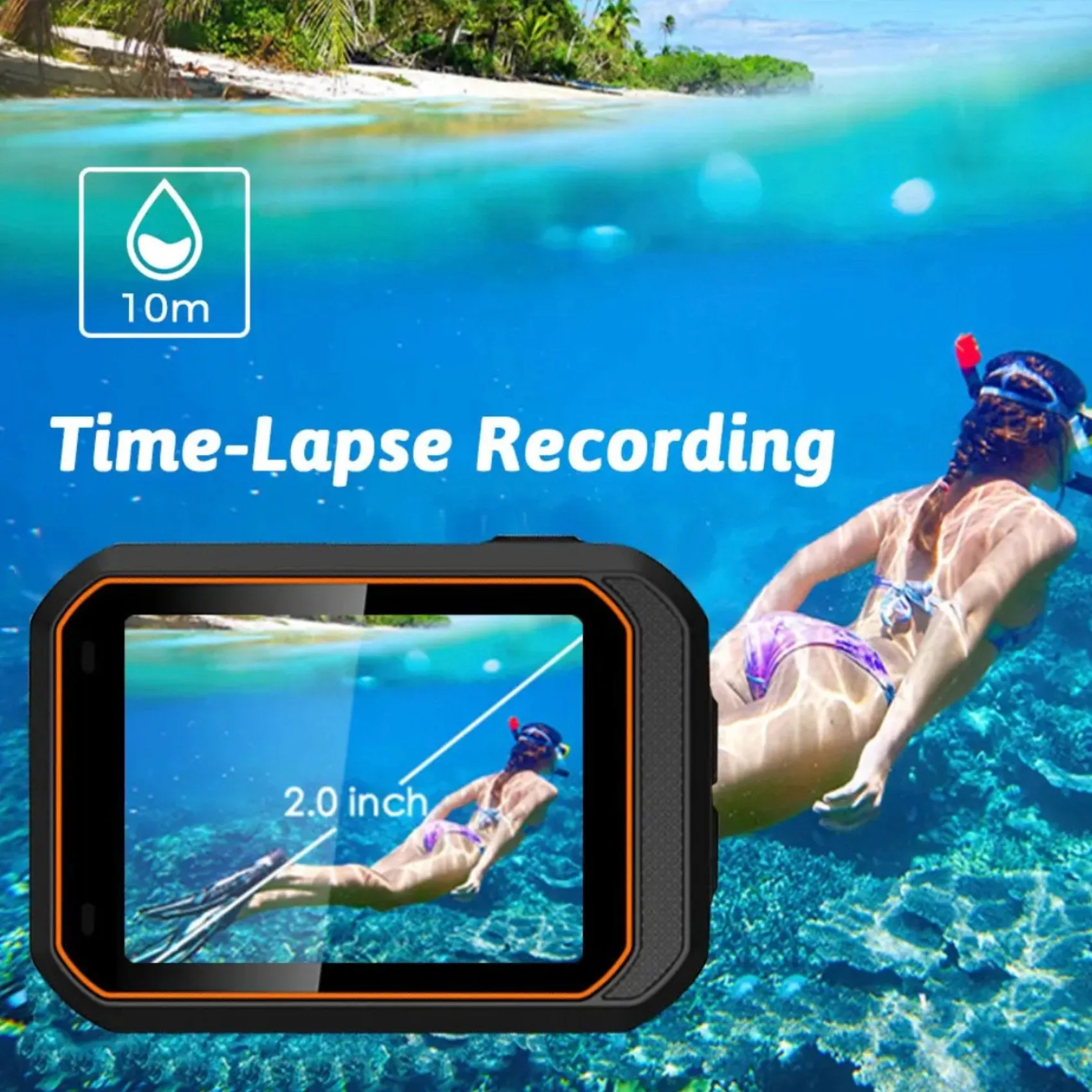 TUTT 4K 60fps 20MP Waterproof Action Camera Dash Cam 2” IPS Display IP68 Waterproof Underwater Wi-fi Motion Camera Hamlet Vlogging Hard Case 128GB SanDisk 3 in 1 SD/TF/Charging Kit