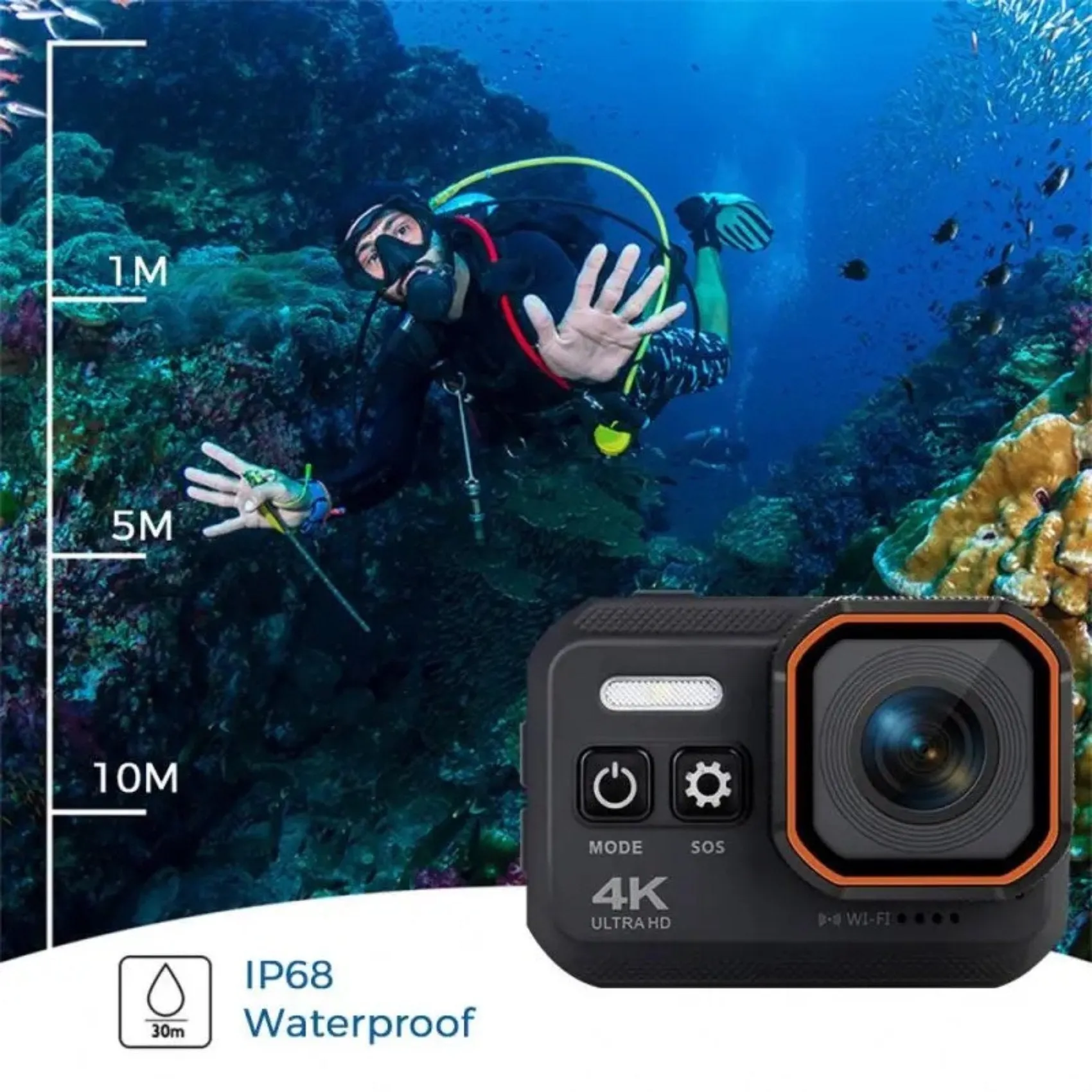 TUTT 4K 60fps 20MP Waterproof Action Camera Dash Cam 2” IPS Display IP68 Waterproof Underwater Wi-fi Motion Camera Hamlet Vlogging Hard Case 128GB SanDisk 3 in 1 SD/TF/Charging Kit