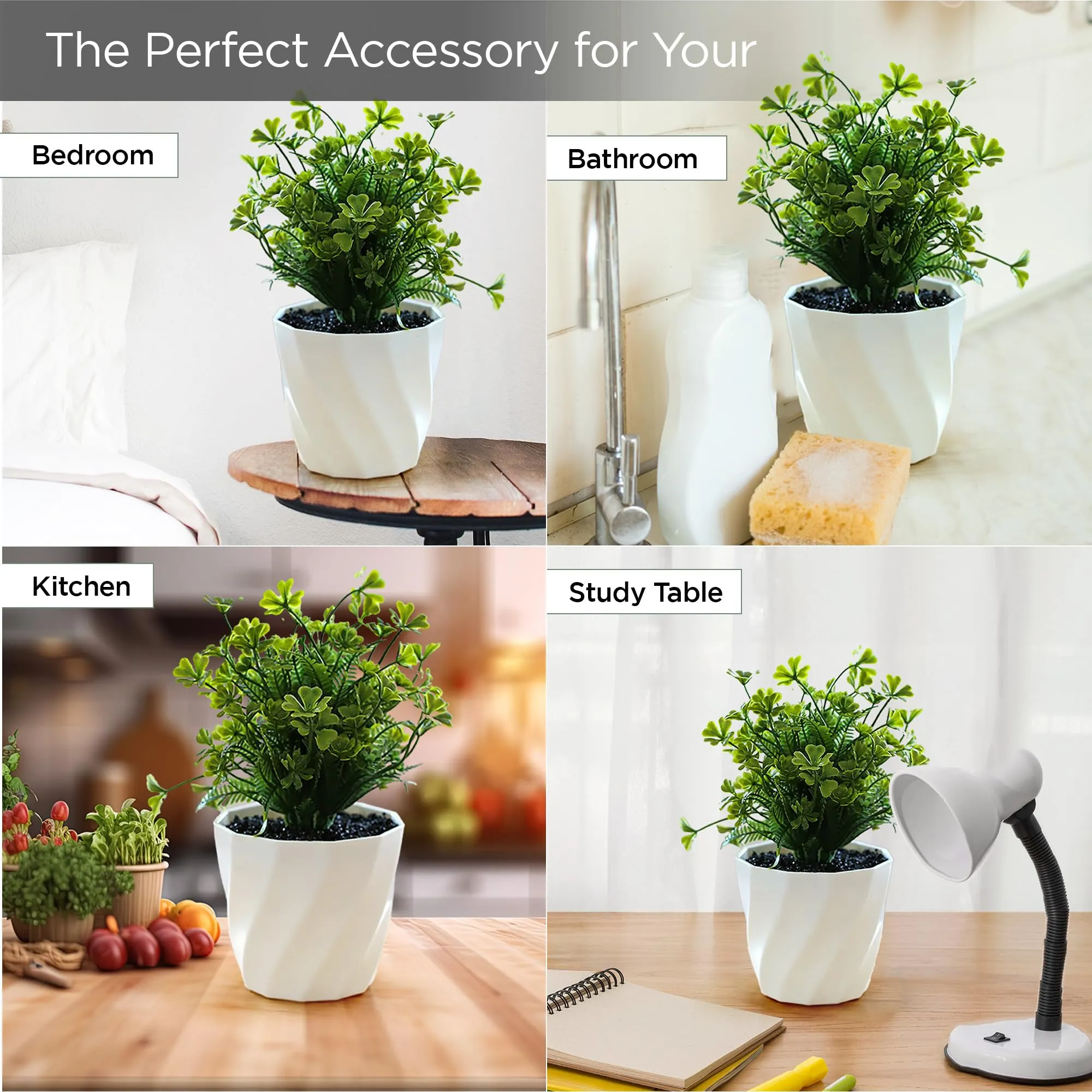 UMAI Artificial Plant with Pot for Home Decor 22 cm | Small Grass Balls Plastic Plants for Office Desk Bedroom Balcony Living Room | Natural Look Decoration - Table Top Shelves Green