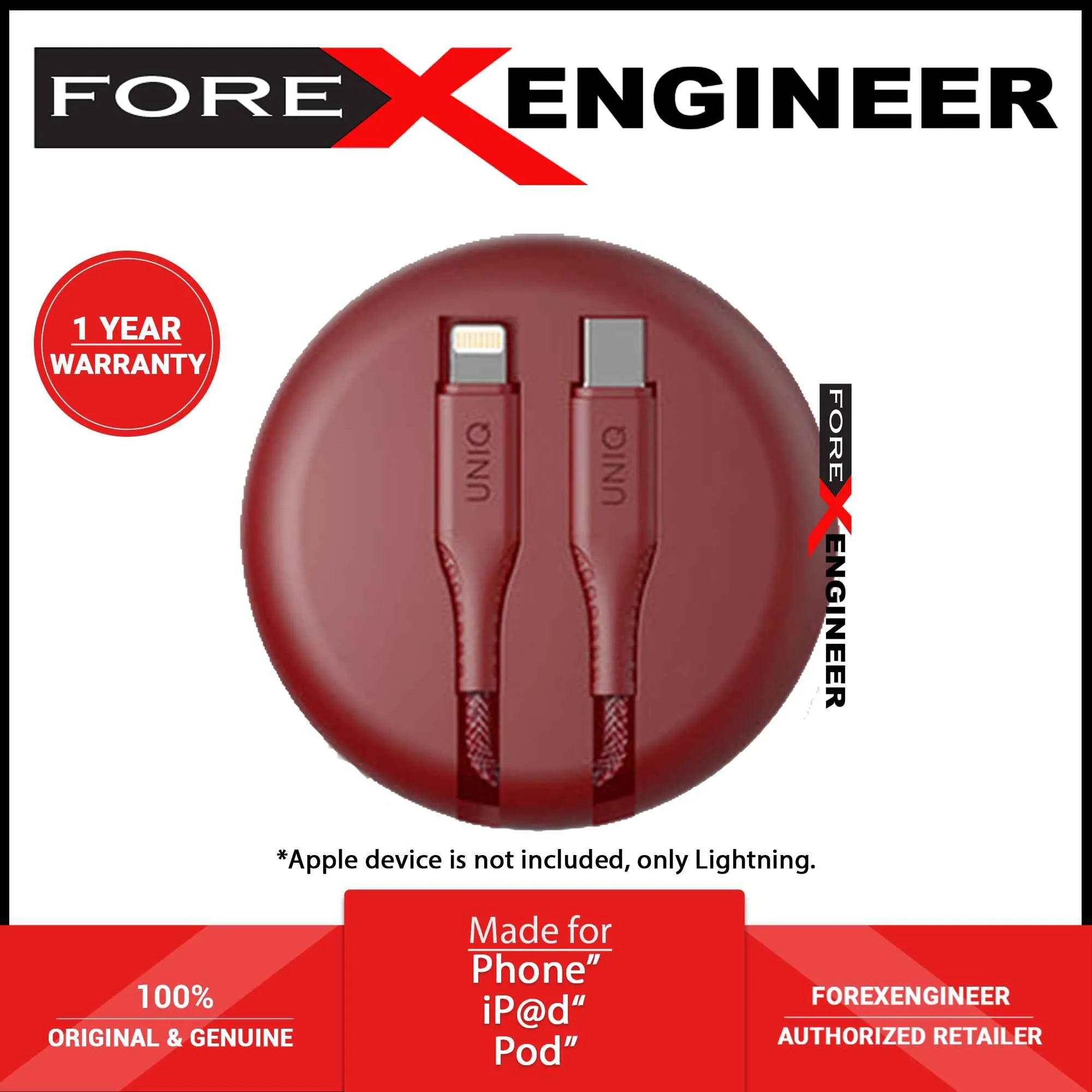 Uniq Halo Smart Cable Organiser ( USB-C to Lightning ) - Red (Barcode: 8886463666029 )