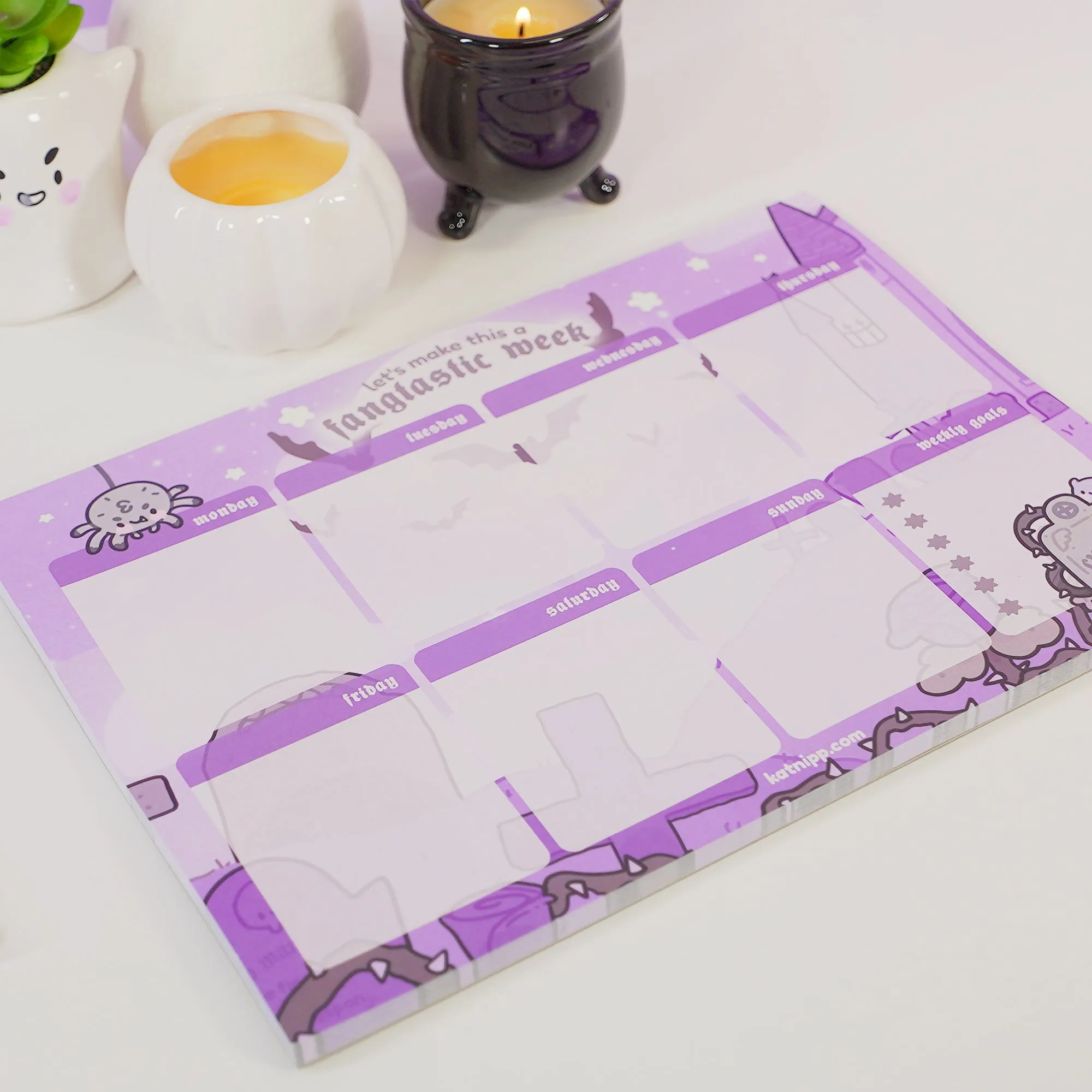 Vampies Vault A4 Weekly Desk Planner | Gothic Halloween Stationery | Kawaii Spooky Vampire, Spider & Bat Organizer