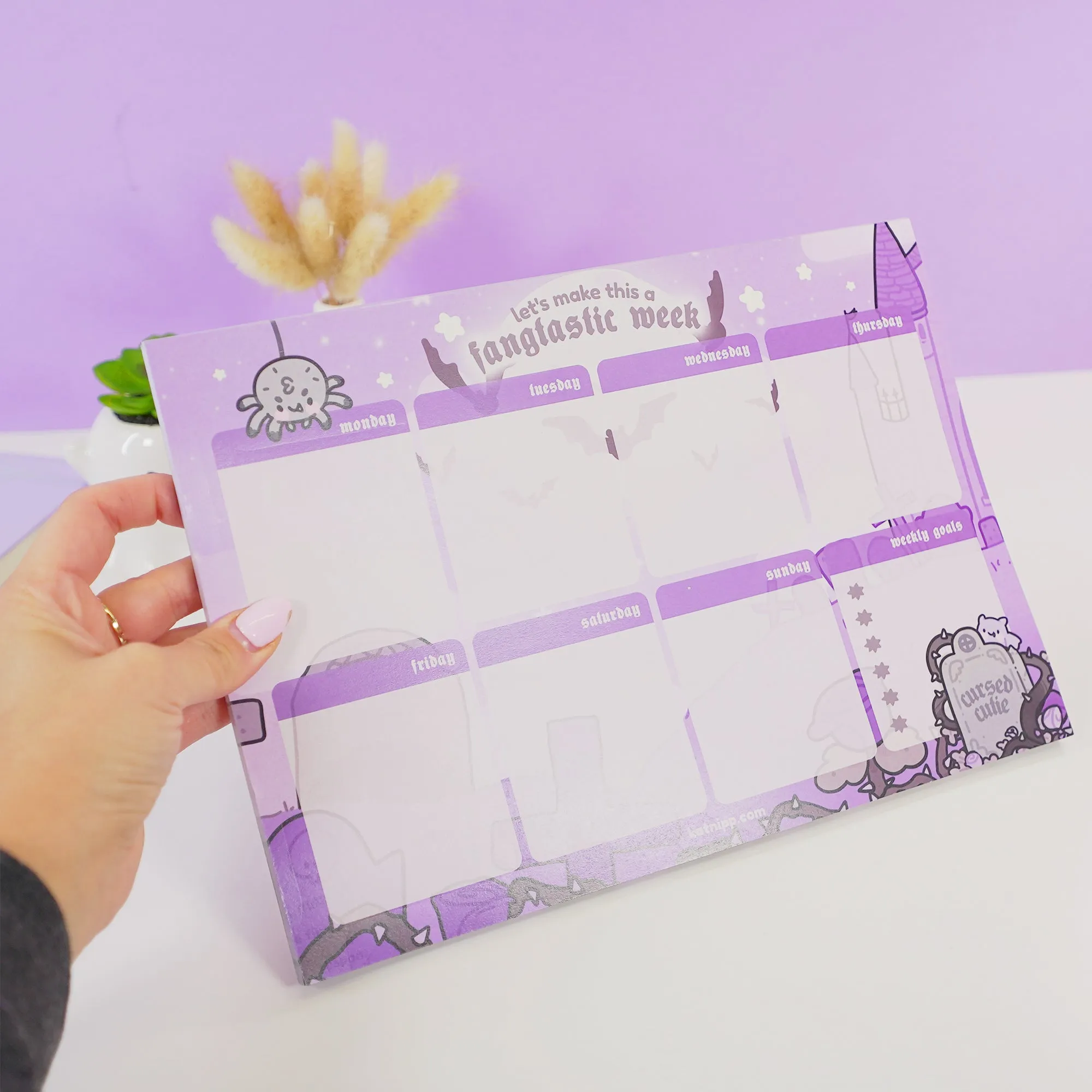 Vampies Vault A4 Weekly Desk Planner | Gothic Halloween Stationery | Kawaii Spooky Vampire, Spider & Bat Organizer