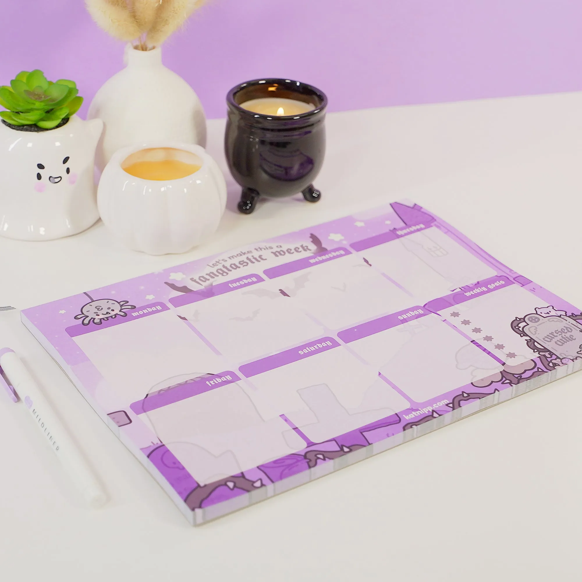 Vampies Vault A4 Weekly Desk Planner | Gothic Halloween Stationery | Kawaii Spooky Vampire, Spider & Bat Organizer