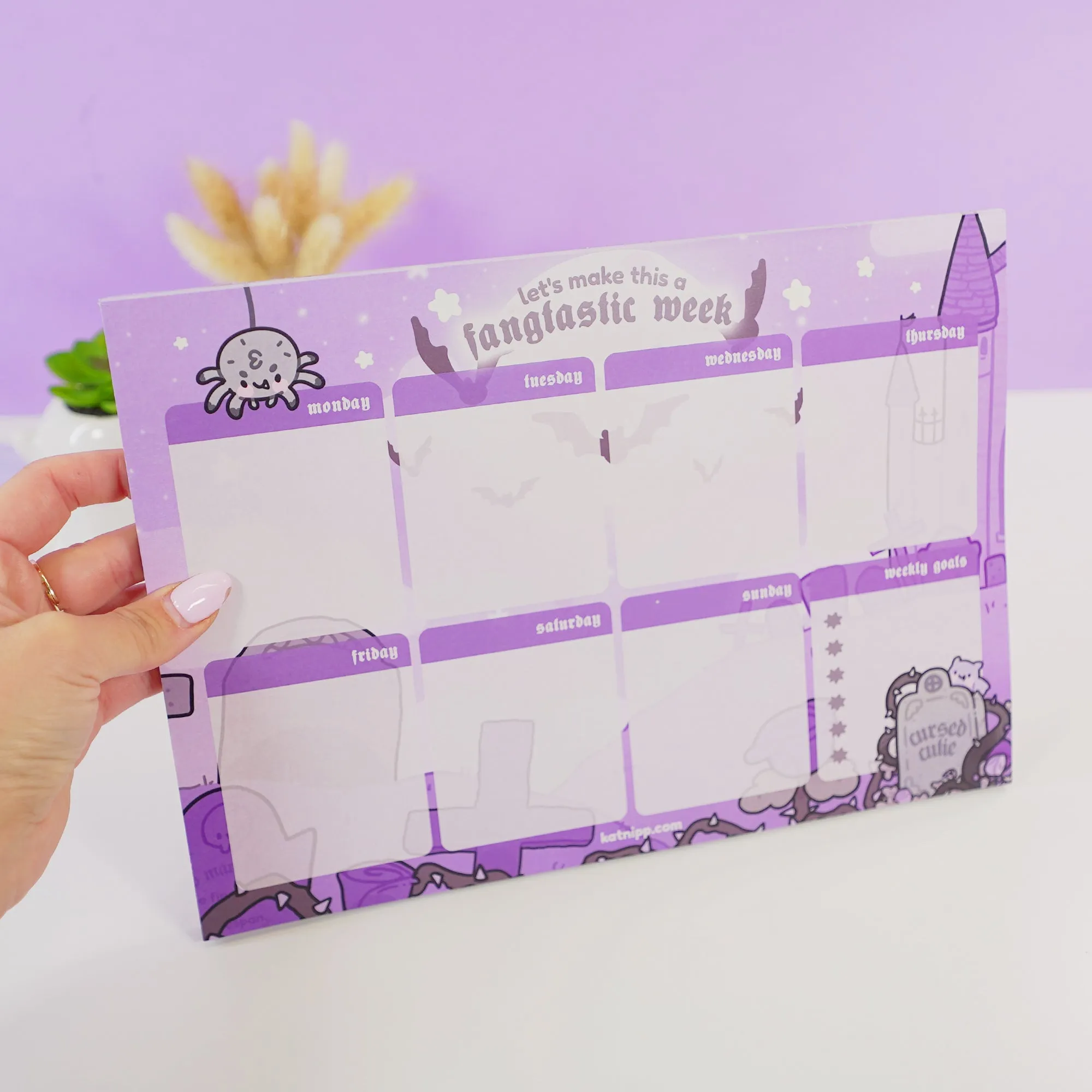 Vampies Vault A4 Weekly Desk Planner | Gothic Halloween Stationery | Kawaii Spooky Vampire, Spider & Bat Organizer