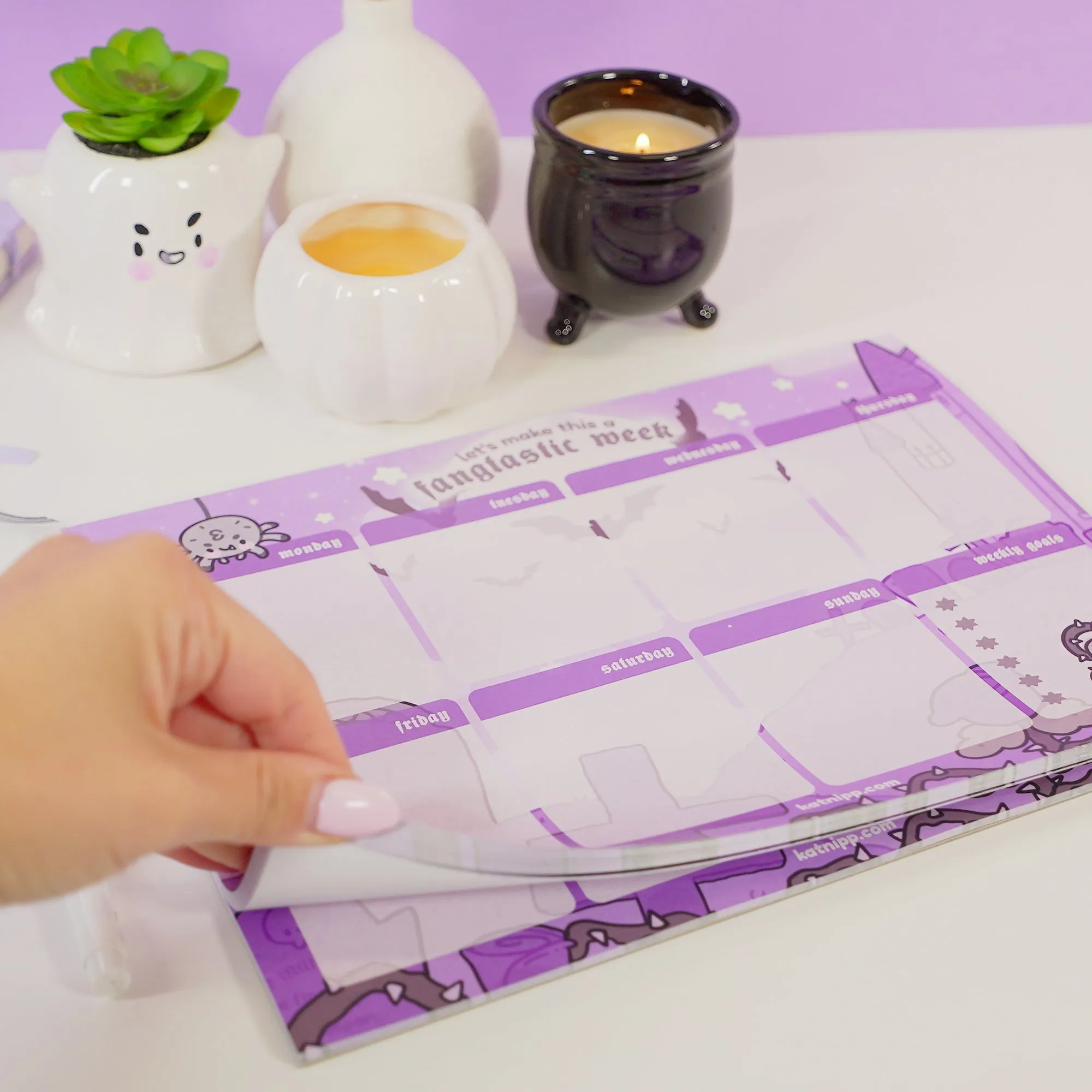 Vampies Vault A4 Weekly Desk Planner | Gothic Halloween Stationery | Kawaii Spooky Vampire, Spider & Bat Organizer