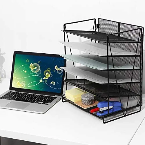 Veesun Desk Organizer,Desktop File Organizer, Letter Paper Tray Holder,6-Tier,Black
