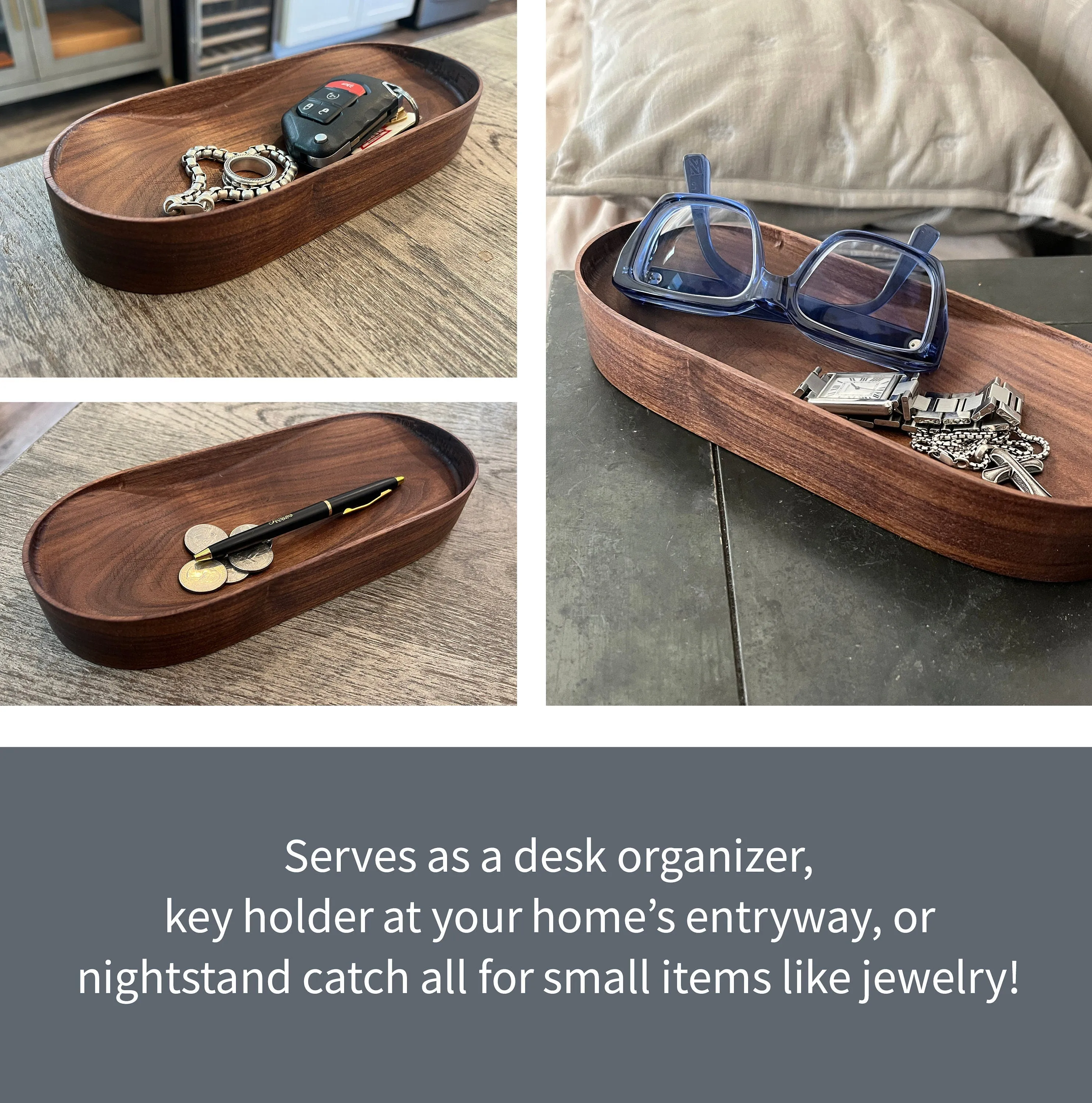 Walnut Catchall, Valet Tray, Wooden Desk Organizer