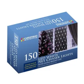 White Christmas Workshop Indoor and Outdoor Net Curtain Chaser Lights x 150 LEDs