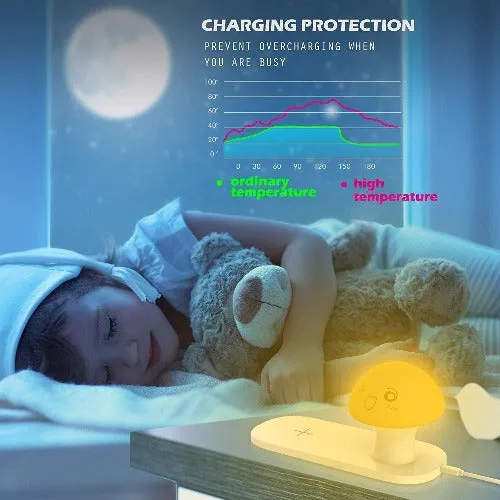 Wireless Charger With Touch-Control Silicone Mushroom Night Light For Bedroom